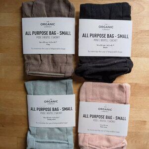 NWT The Organic Company - All Purpose Drawstring Small Bag - Org Cotton - 4-Pack